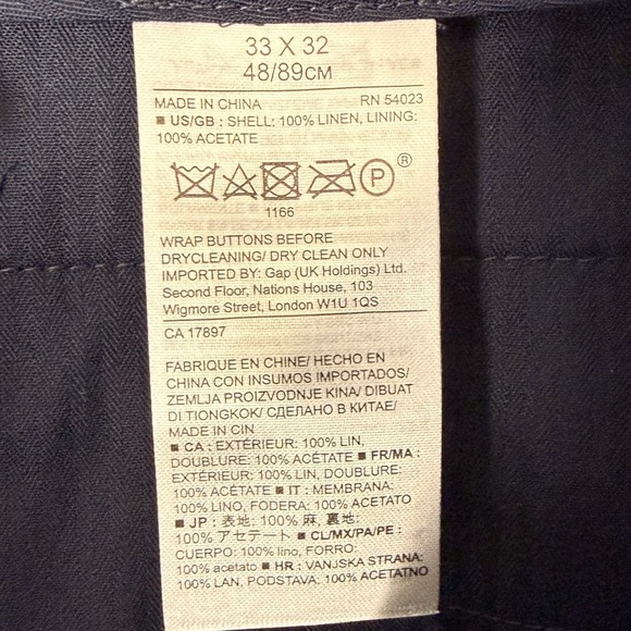 Banana Republic Slim Fit Linen Blend Dress Pants Mens 33x32 Blue Chino Trousers - Picture 7 of 8